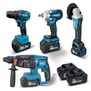 [MÊS DOS PAIS] Kit de ferramentas 4 em 1 Furadeira, Chave de fenda/Chave de impacto/Amolador/Martelo 2 baterias de 21 V Caixa