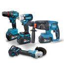 [MÊS DOS PAIS] Kit de ferramentas 4 em 1 Furadeira, Chave de fenda/Chave de impacto/Amolador/Martelo 2 baterias de 21 V Caixa